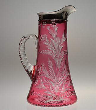 Dorflinger engraved red pitcher